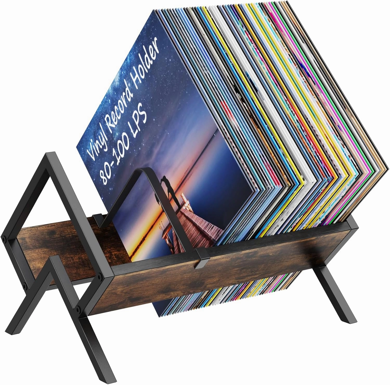Vinyl Record Storage-Holds 80-100 LP Albums,Quick Assembly Vinyl Record Holder with Adjustable Dividers, Home & Studio Record Organizer for Magazine, Book, Files vinyl storage,record holder,LP organizer,