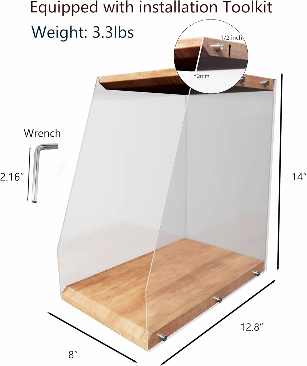Vinyl Record Storage Rack, 40LPs  Capacity Wooden Vinyl Albums Display Organizer with Acrylic Board, Quick Assembly Retro Style Record Storage Box for CD, Magazine, File