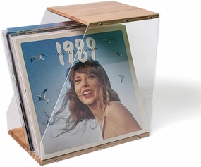 Vinyl Record Storage Rack, 40LPs  Capacity Wooden Vinyl Albums Display Organizer with Acrylic Board, Quick Assembly Retro Style Record Storage Box for CD, Magazine, File vinyl storage,record holder,LP organizer,