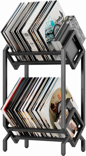 Vinyl Record Storage Rack, Record Holder 160-200 LP Storage Shelf Display Stand for Albums Books Magazines Files, Matte Black vinyl storage,record holder,LP organizer,