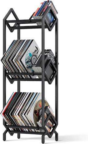 Vinyl Record Storage Rack, Record Holder 260-280 LP Storage Shelf Display Stand for Albums Books Magazines Files, Black Metal vinyl storage,record holder,LP organizer,