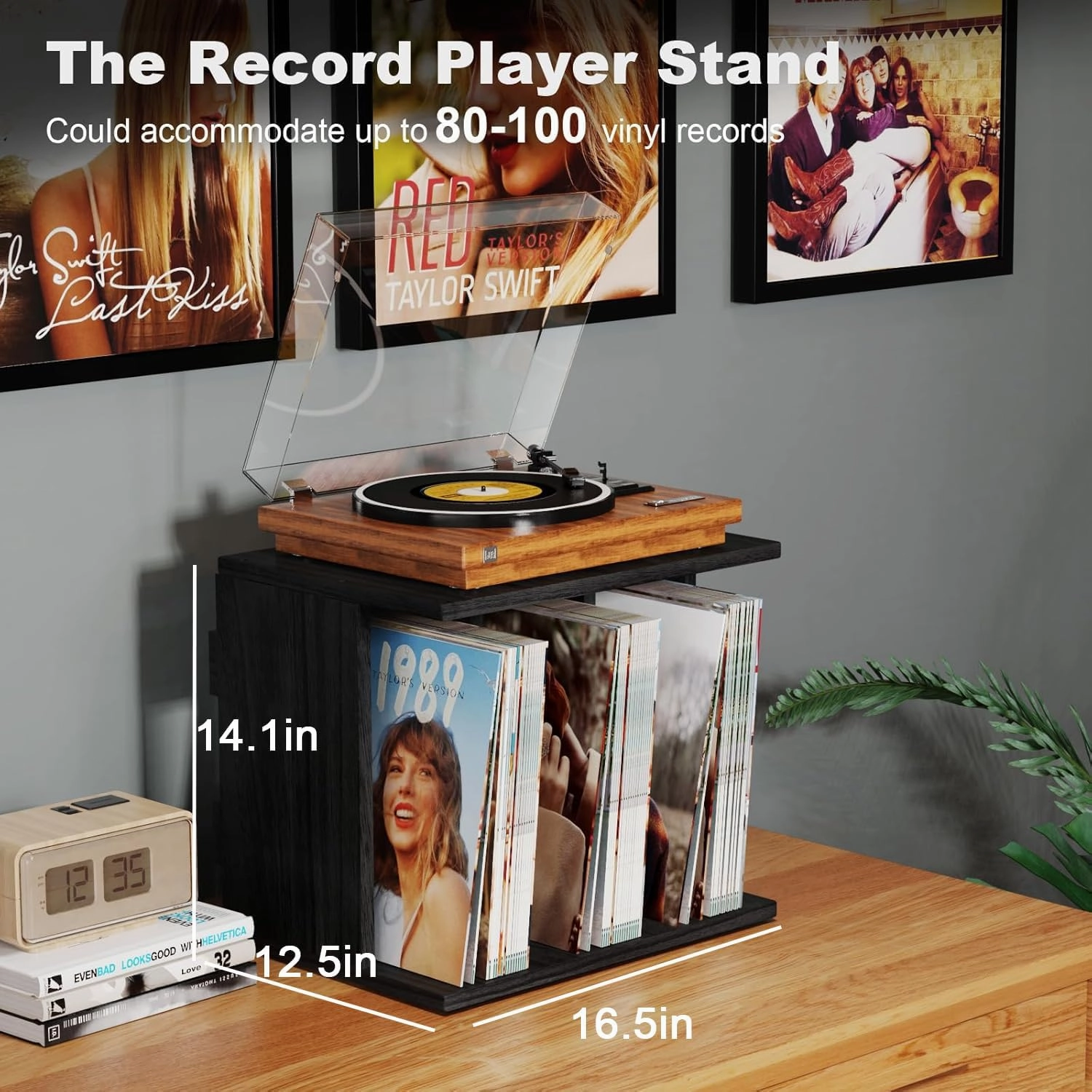 Vinyl Record Storage, Vinyl Record Stand Wall Mount Up to 80-100 Albums, 3-Compartment Vinyl Record Holder