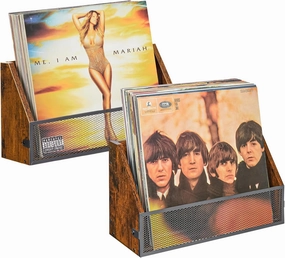 Vinyl Record Storage Wall Mount 2 Packs, Vintage Wood Album Record Holder and LP Display Shelf for Records Collector, Store, Home, Artistic Space,Fits 7"-12" Records vinyl storage,record holder,LP organizer,