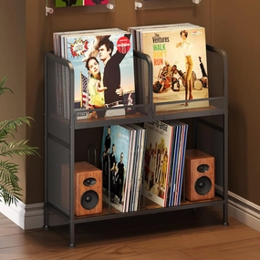 Vinyl Record Storage with 2 Tier, Record Holder Up to 260 Albums, Vintage Record Stand for Living Room Bedroom and Corner vinyl storage,record holder,LP organizer,
