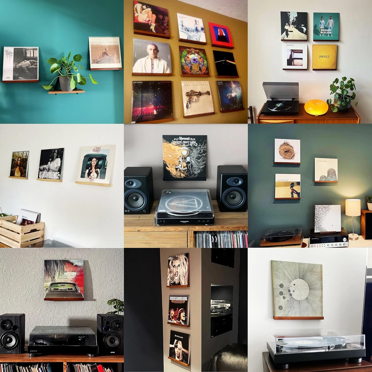 Vinyl Record Wall Mount - 3 Elegant Display Ledges Made from Solid Wood - This Vinyl Record Shelf Will Hold Records of Any Size (Walnut)