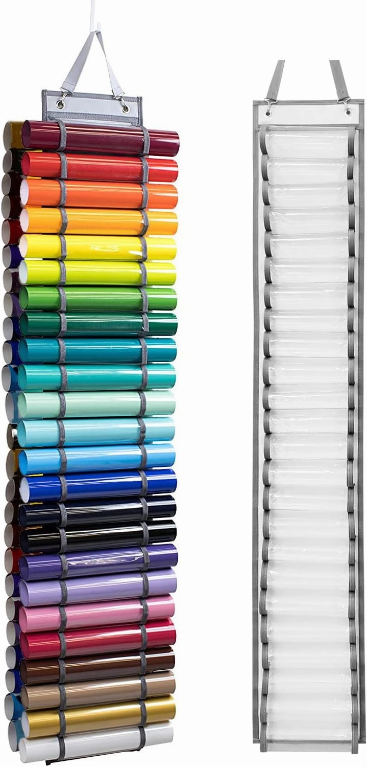 Vinyl Roll Organizer - 48 Compartment Hanging Storage Rack with Wall Mount vinyl storage,record holder,LP organizer,