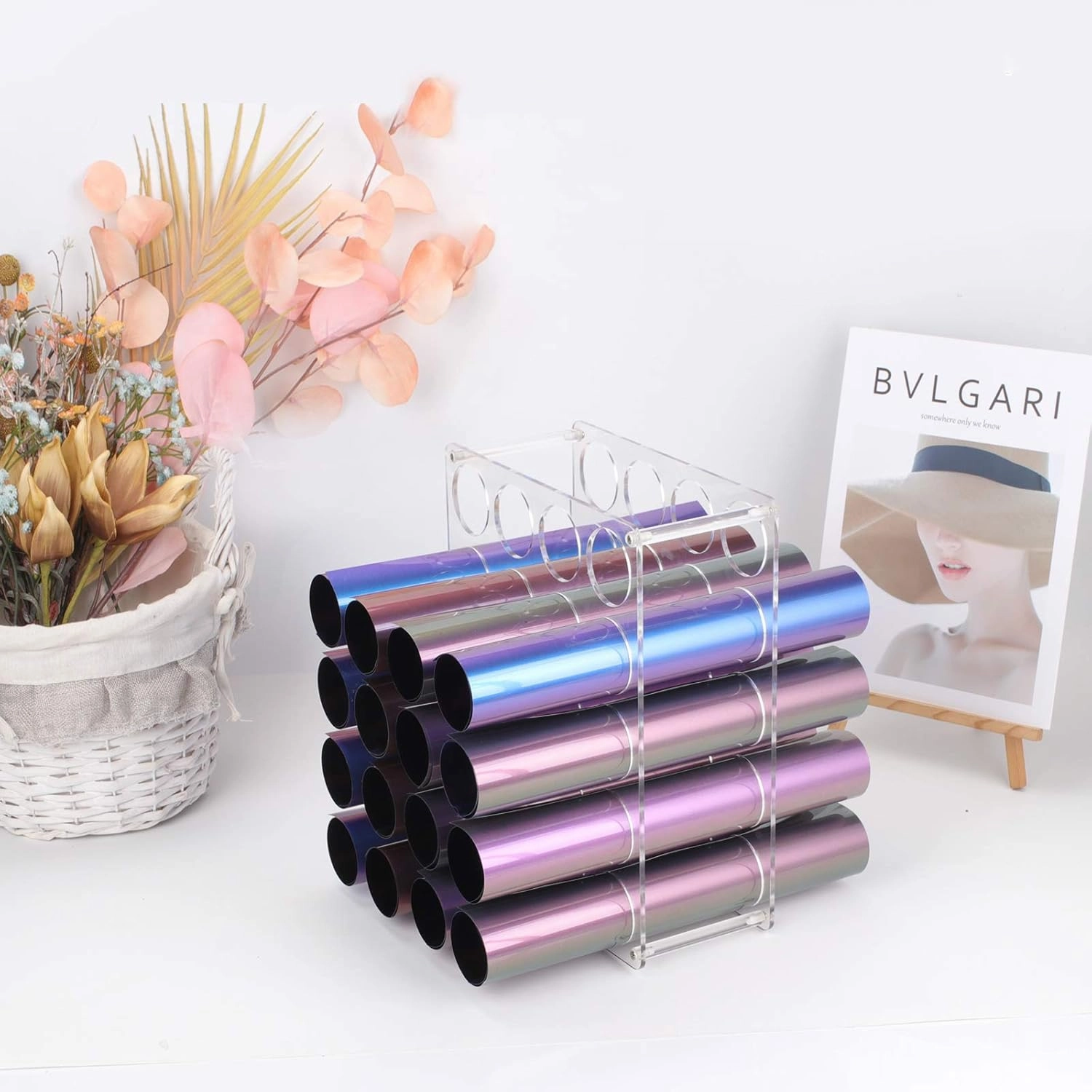 Vinyl Roll Storage 20-Holes Vinyl Storage Rack for Craft Room Vinyl Roll Holder for up to 20 Vinyl Rolls, Acrylic Material