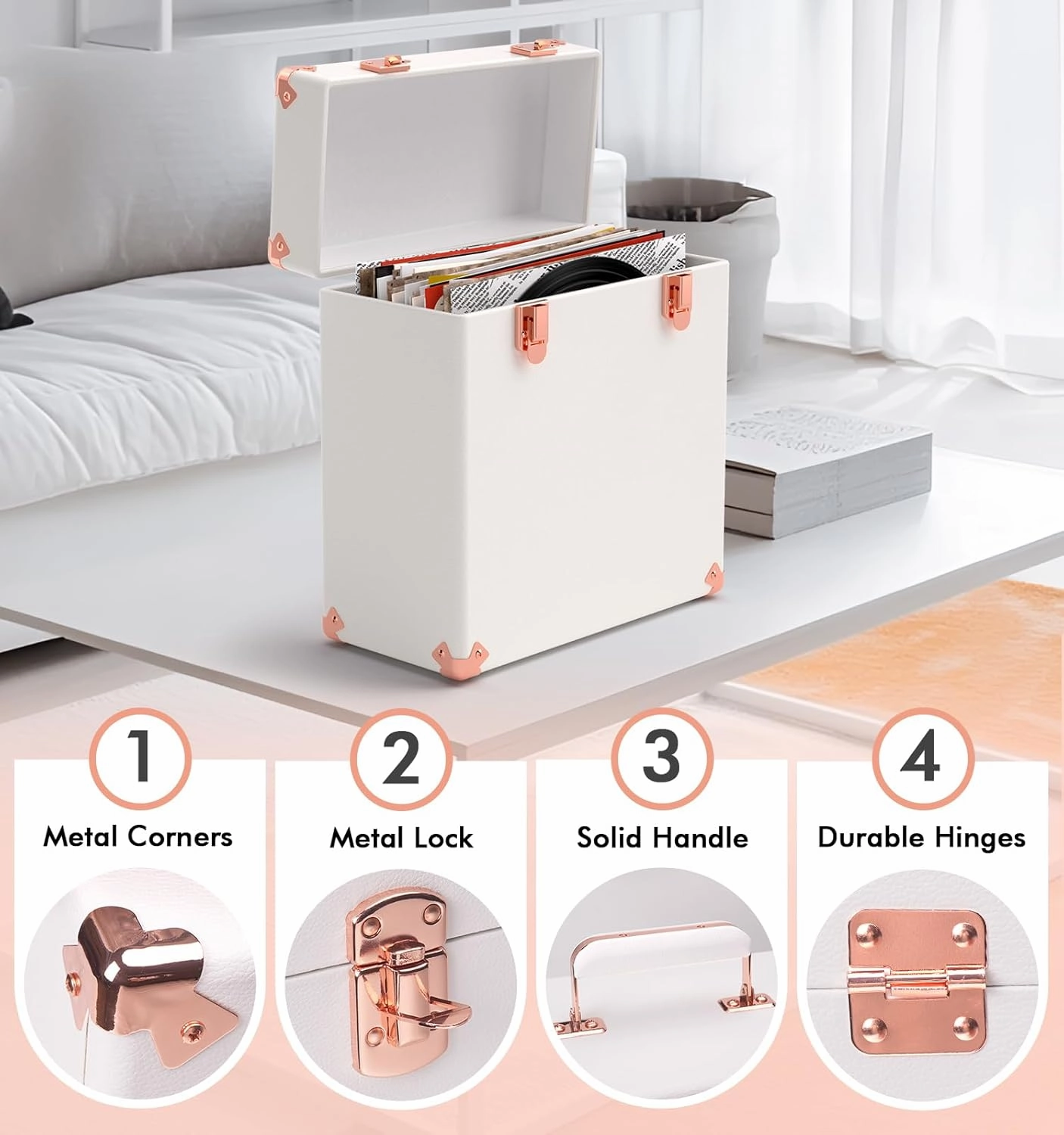 Vinyl Storage and Carrying Case - Waterproof LP Caddy, Dustproof Portable Organizer, Collector's Showcase - Holds 50 7-12 Inch Records - Ideal for Theater Rooms and Rare Collections