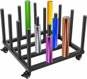Vinyl Storage Cart, 16 Roll Capacity Mobile Rack, Heavy Duty Floor Holder for Round Core Media, Rolling Mover vinyl storage,record holder,LP organizer,