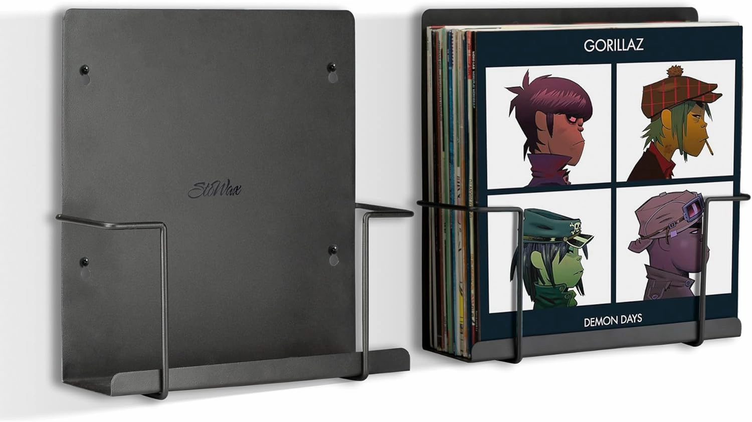 Vinyl Storage Display Holder (2pk) - Wall Mount Record Shelf - Matte Black, Fits 30 LPs, Minimalist Steel Shelves, Frame Album Art vinyl storage,record holder,LP organizer,
