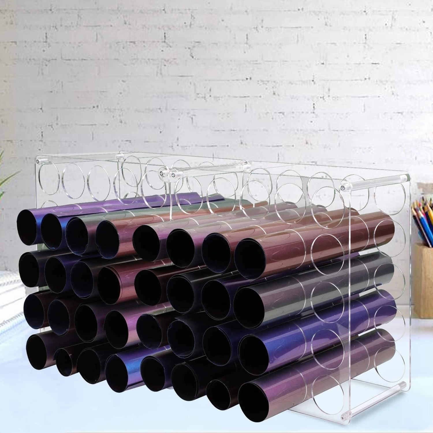 Vinyl Storage Rack 50-Holes Vinyl Holder Acrylic Vinyl Roll Storage for Craft Room, Vinyl Organizer for up to 50 Vinyl Rolls (2-Pack 25Holes)