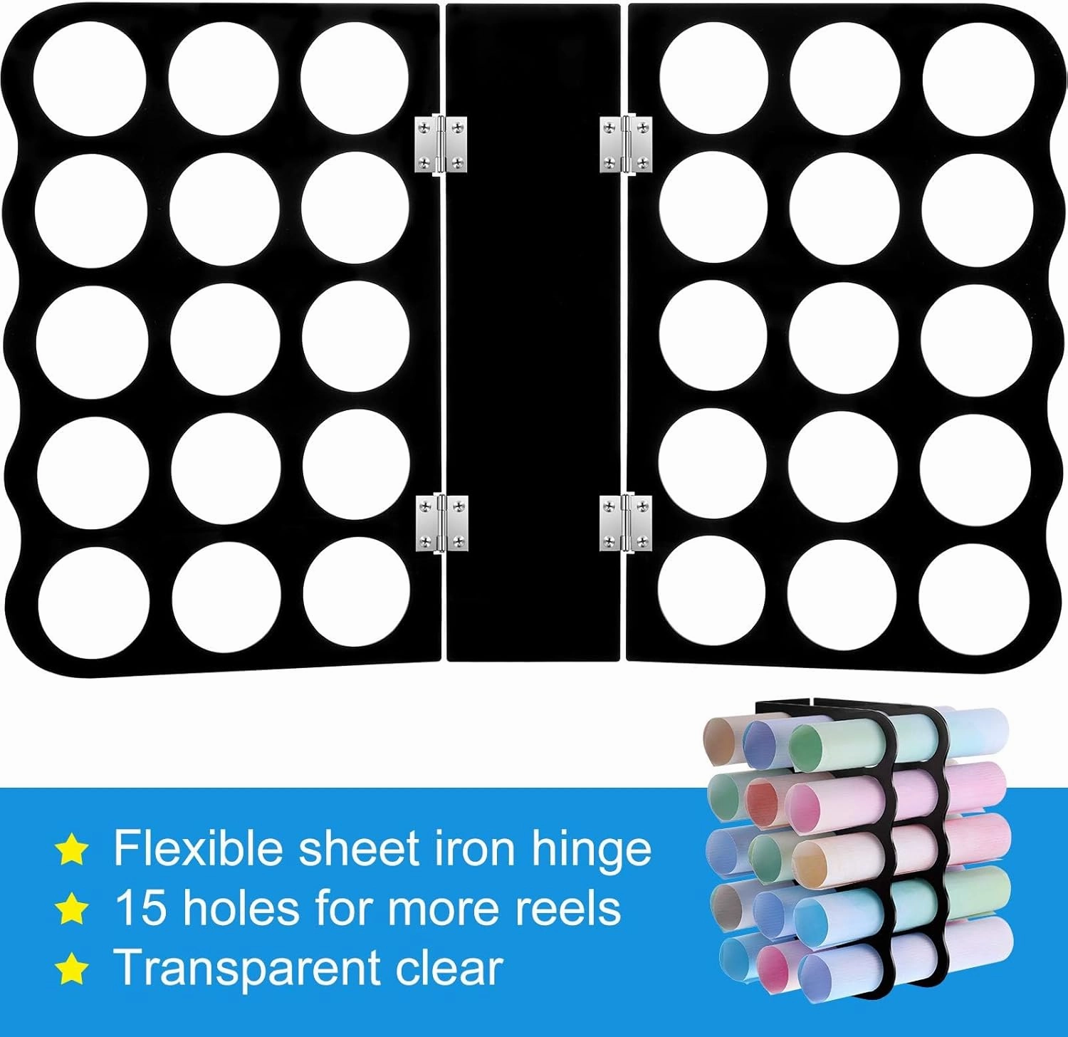 Vinyl Storage Rack Store Up to 15 Vinyl Rolls Acrylic Storage Organizer Aperture 2 Inch Multiple Display Holder for Craft Room and More, 12 x 7.8 Inch(Black)