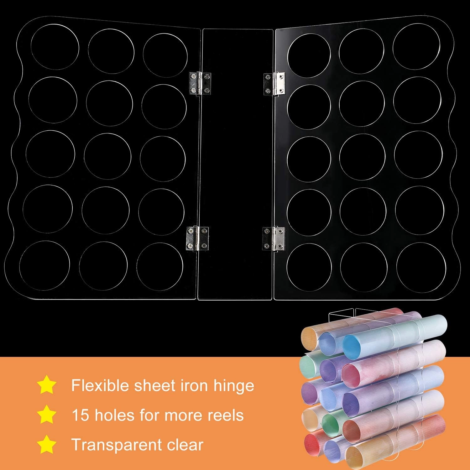Vinyl Storage Rack Store Up to 15 Vinyl Rolls Acrylic Storage Organizer Aperture 2 Inch Multiple Display Holder for Craft Room and More, 12 x 7.8 Inch(Clear)