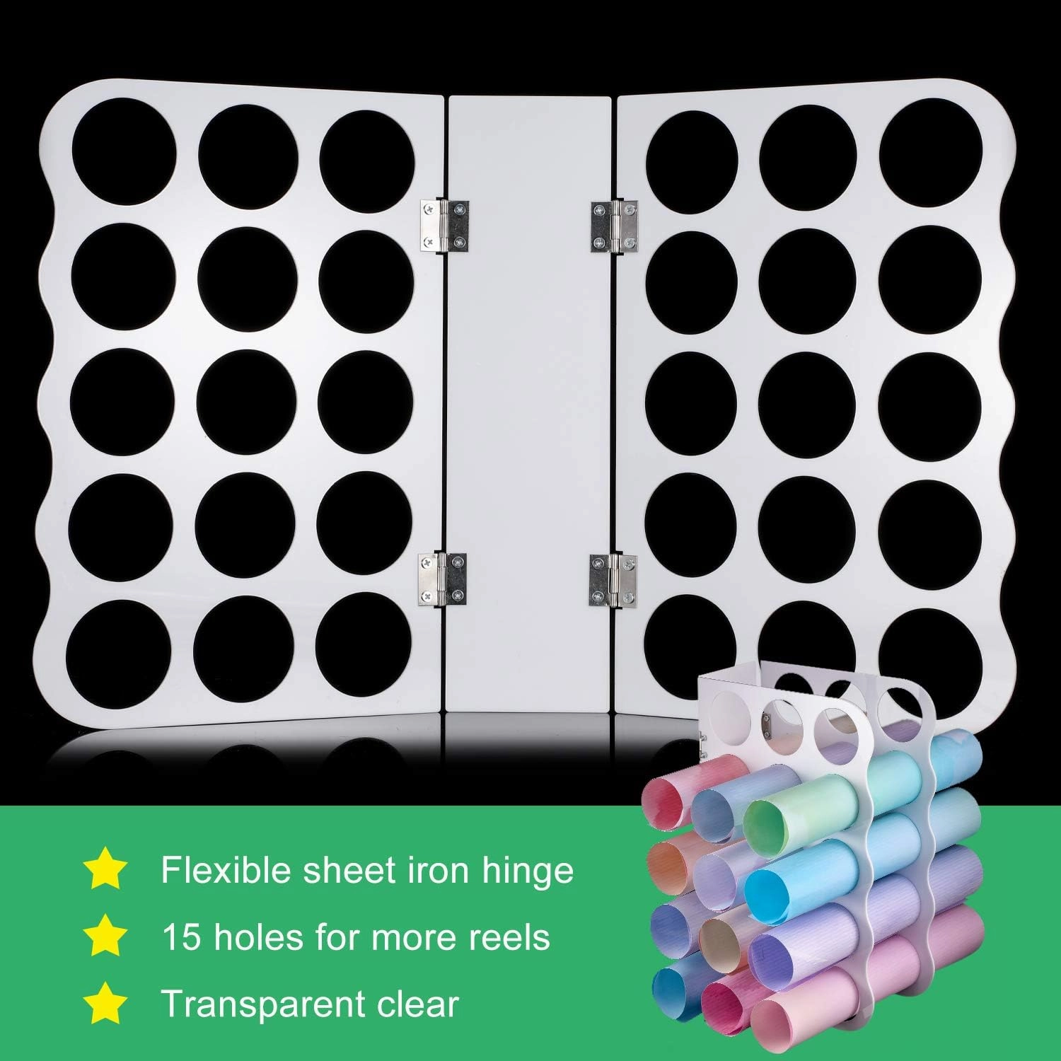 Vinyl Storage Rack Store Up to 15 Vinyl Rolls Acrylic Storage Organizer Aperture 2 Inch Multiple Display Holder for Craft Room and More, 12 x 7.8 Inch(White)