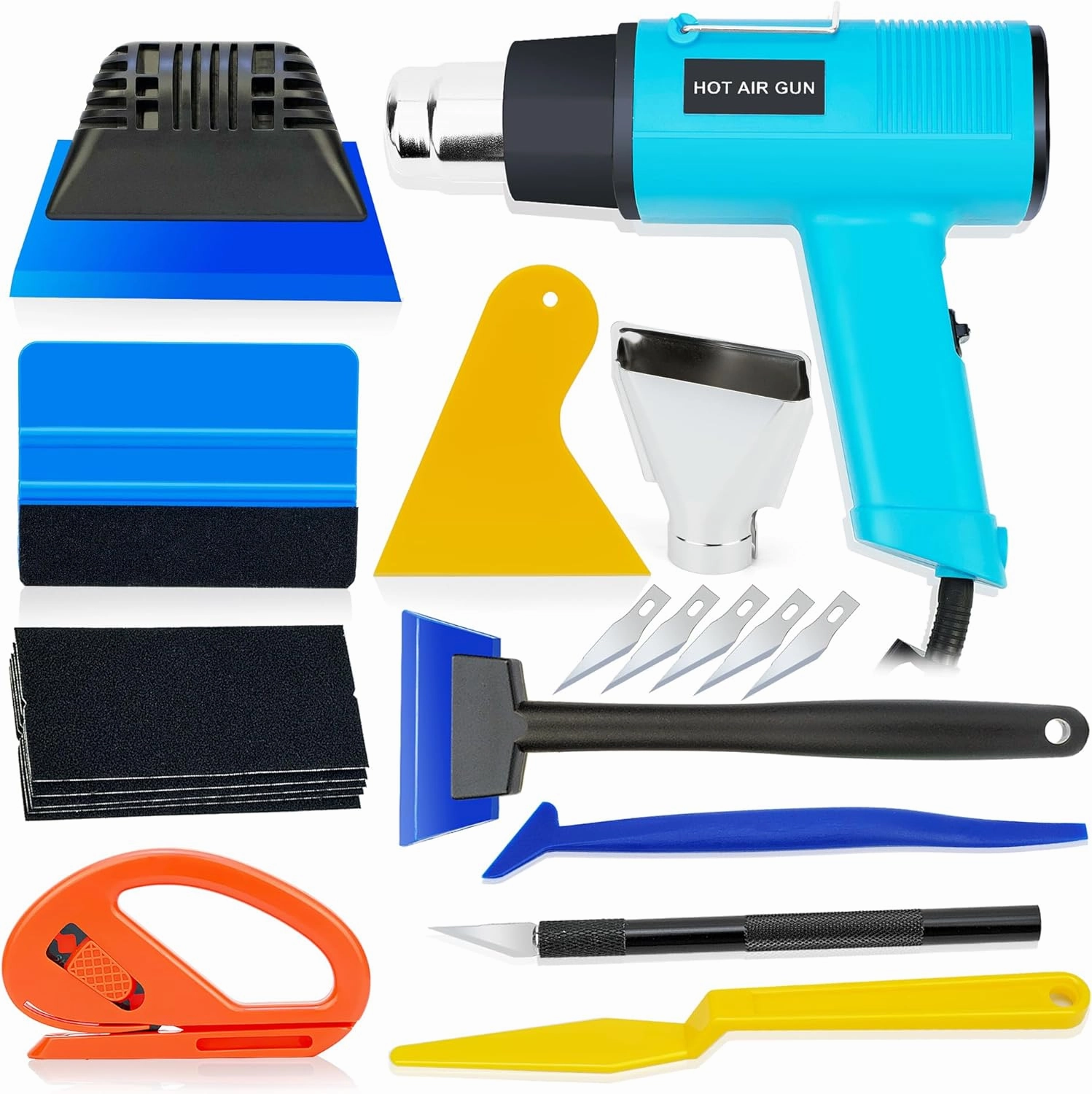 Vinyl Wrap & Window Tint Tool Kit  12Piece with 1200W Heat Gun, Felt Edge Squeegee, Glass Squeegee, Edge Trimmer, and Precision Knife Cutter for Car Wraps, Window Film, PPF, Decals, and Graphics vinyl accessories,turntable parts,record player tools,