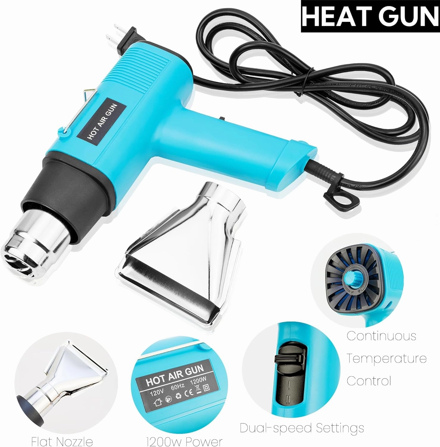 Vinyl Wrap & Window Tint Tool Kit  12Piece with 1200W Heat Gun, Felt Edge Squeegee, Glass Squeegee, Edge Trimmer, and Precision Knife Cutter for Car Wraps, Window Film, PPF, Decals, and Graphics