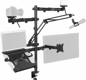 VIVO All-in-One Computer Studio Desk Mount, Mic Boom, Dual Monitor Mount up to 32 inches, Laptop Stand, Livestream Arms Compatible with Cameras, Lighting, Phone/Tablet Adapters, STAND-LIVE2L studio monitors,nearfield speakers,mixing reference monitors,