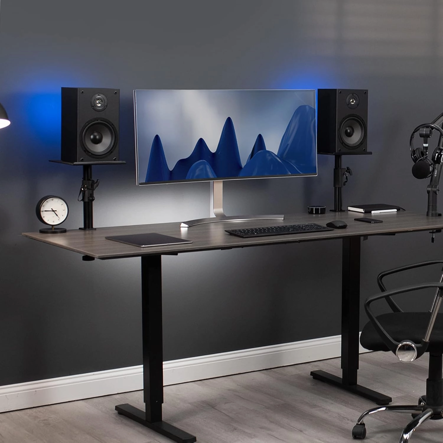 VIVO Clamp-on Speaker Stand Desk Mount Set, 10 x 9 inch Trays, Height Adjustment and Tilt, Universal Audio Holders for Computer and Bookshelf Speakers, Elevated Sound, 2 Pack, Black, MOUNT-SP01CB