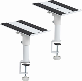 VIVO Clamp-on Speaker Stand Desk Mount Set, 10 x 9 inch Trays, Height Adjustment and Tilt, Universal Audio Holders for Computer and Bookshelf Speakers, Elevated Sound, 2 Pack, White, MOUNT-SP01CW studio monitors,nearfield speakers,mixing reference monitors