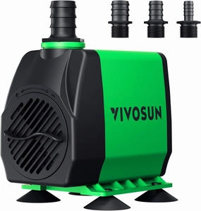 VIVOSUN 800GPH Submersible Pump(3000L/H, 24W), Ultra Quiet Water Fountain Pump with 10ft. High Lift with 6.5ft. Power Cord, 3 Nozzles for Fish Tank, Pond, Aquarium, Statuary, Hydroponics Green power cord,hi-fi power cable,AC power lead,