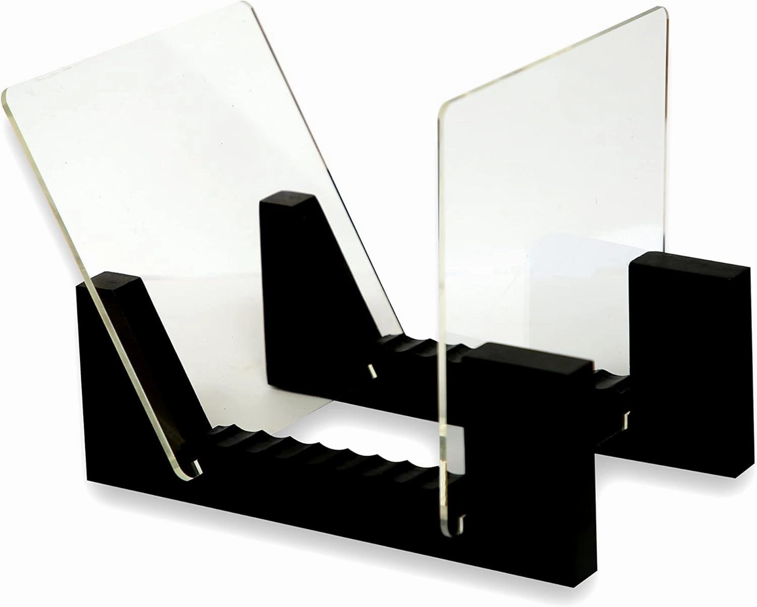 VK Royal Vinyl Records Storage Holder Display Stand 7' Holds Up to 25 LP's Wood Stand, Rubber Grip Pad and Clear Acrylic Ends Vinyl Record Storage (Black) vinyl storage,record holder,LP organizer,