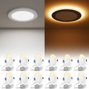 VOLISUN 12 Pack 6 Inch 5CCT Recessed Light with Night Light,Canless LED Recessed Lighting 6 inch,2700K-5000K Selectable,12W=130W,1080LM Dimmable Recessed Ceiling Wafer Light,ETL Certificated soundbar,TV speaker bar,home theater soundbar,