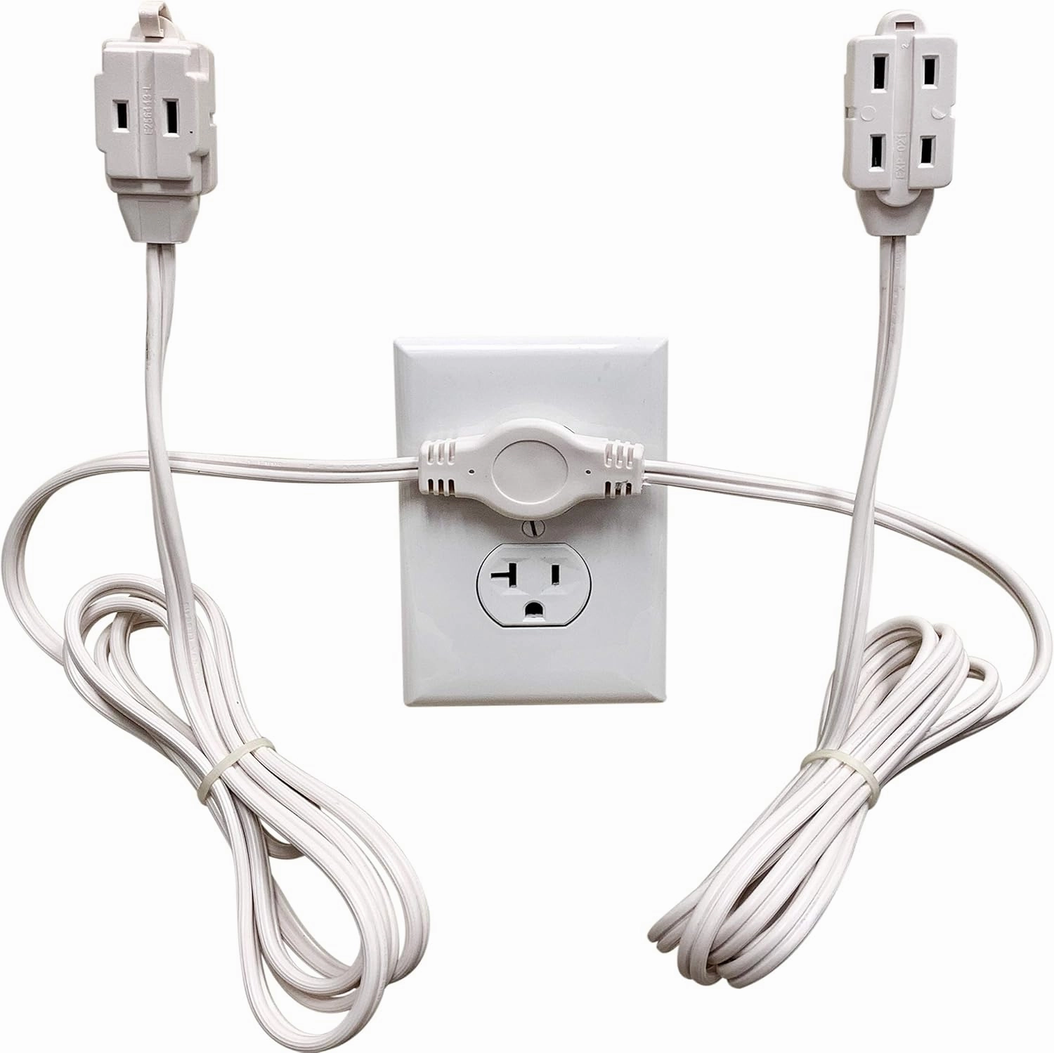 W4W, Twin Extension Cord Power Strip - 12 Foot Cord - 6 feet on Each Side - Flat Head (Wall Hugger) Outlet Plug - 6 Polarized Outlets with Safety Cover power cord,hi-fi power cable,AC power lead,