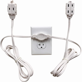W4W, Twin Extension Cord Power Strip - 12 Foot Cord - 6 feet on Each Side - Flat Head (Wall Hugger) Outlet Plug - 6 Polarized Outlets with Safety Cover power cord,hi-fi power cable,AC power lead,