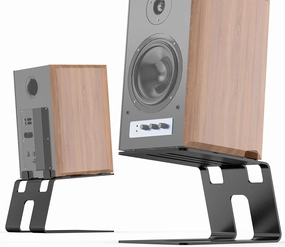 WALI Desktop Speaker Stand 1 Pair, Studio Monitor Riser with Vibration Absorption Pad and 5 Incline Design Improve Listening Experience, Desk Audio Stand for Bookshelf, Laptop Speaker (SDS002), Black speaker stands,monitor stands,floor speaker holders,