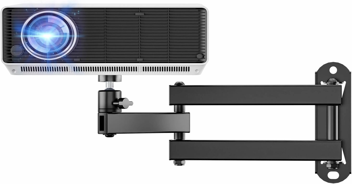 WALI Foldable Projector Wall Mount Universal Adjustable Wall Projector Mount Aluminum Alloy Projectors Stand,1/4" M4 M6 Screw Size,(1330LM-PM), Black speaker wall mount,audio bracket,AV wall mounting,