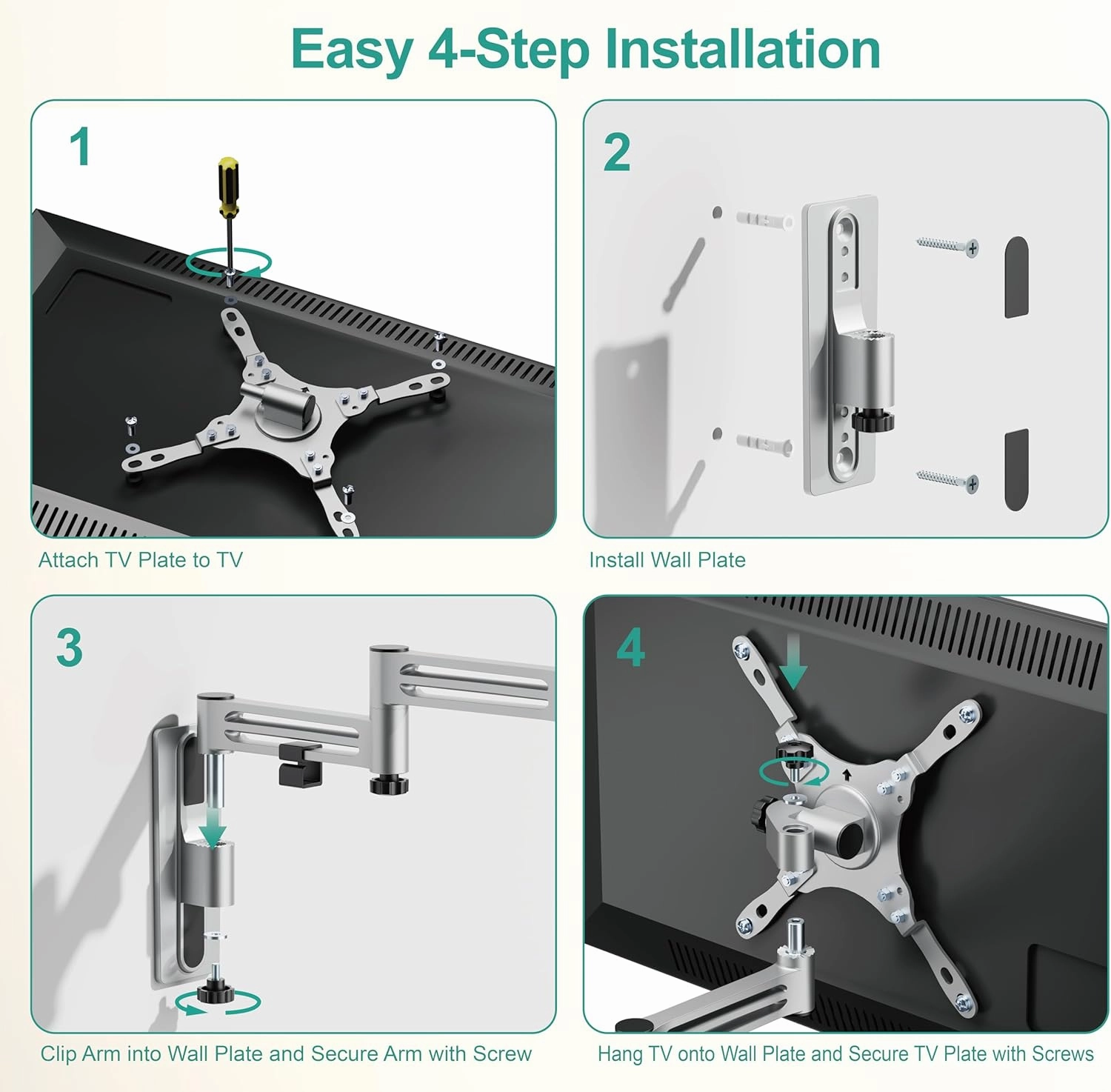 WALI RV TV Mount, Lockable TV Wall Mount for Camper Trailer Motor Home with Extra Wall Plate, Full Motion Anti-Vibration Arm for 13-43 inch LED, LCD Flat Screens and Monitors, up to 33lbs (1343LK-P)