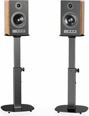 WALI Universal Speaker Stands, Surround Sound Speaker Stands for Satellite & Bookshelf Speakers Up to 22lbs, Height Adjustable with Built-in Cable Management, 1 Pair (SFS001), Black speaker stands,monitor stands,floor speaker holders,