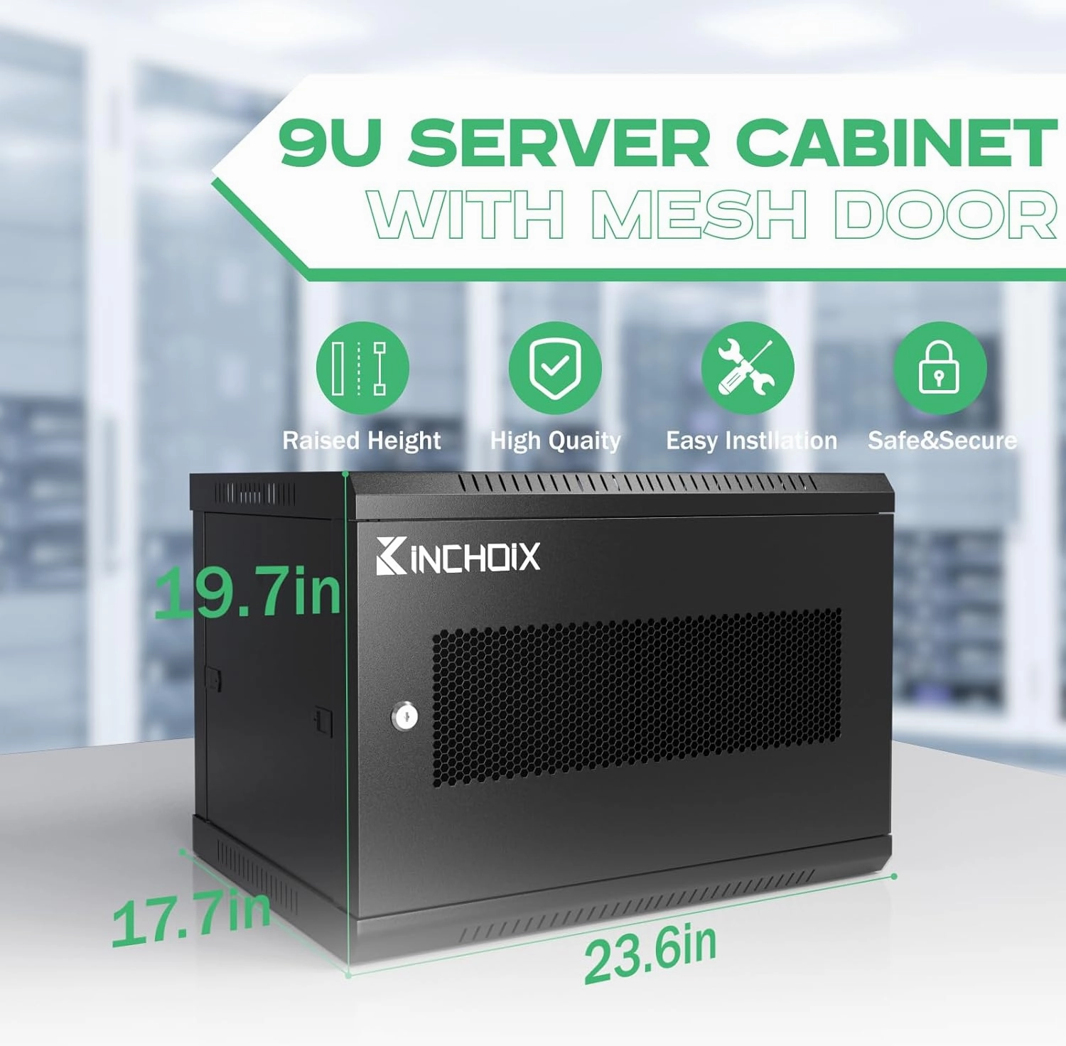 Wall Mount Network Server Cabinet 9U Network Rack Enclosure for Computer Routers Switches Networking Electronic Equipment, Removable Side Panels & Locks, 19.7in Depth