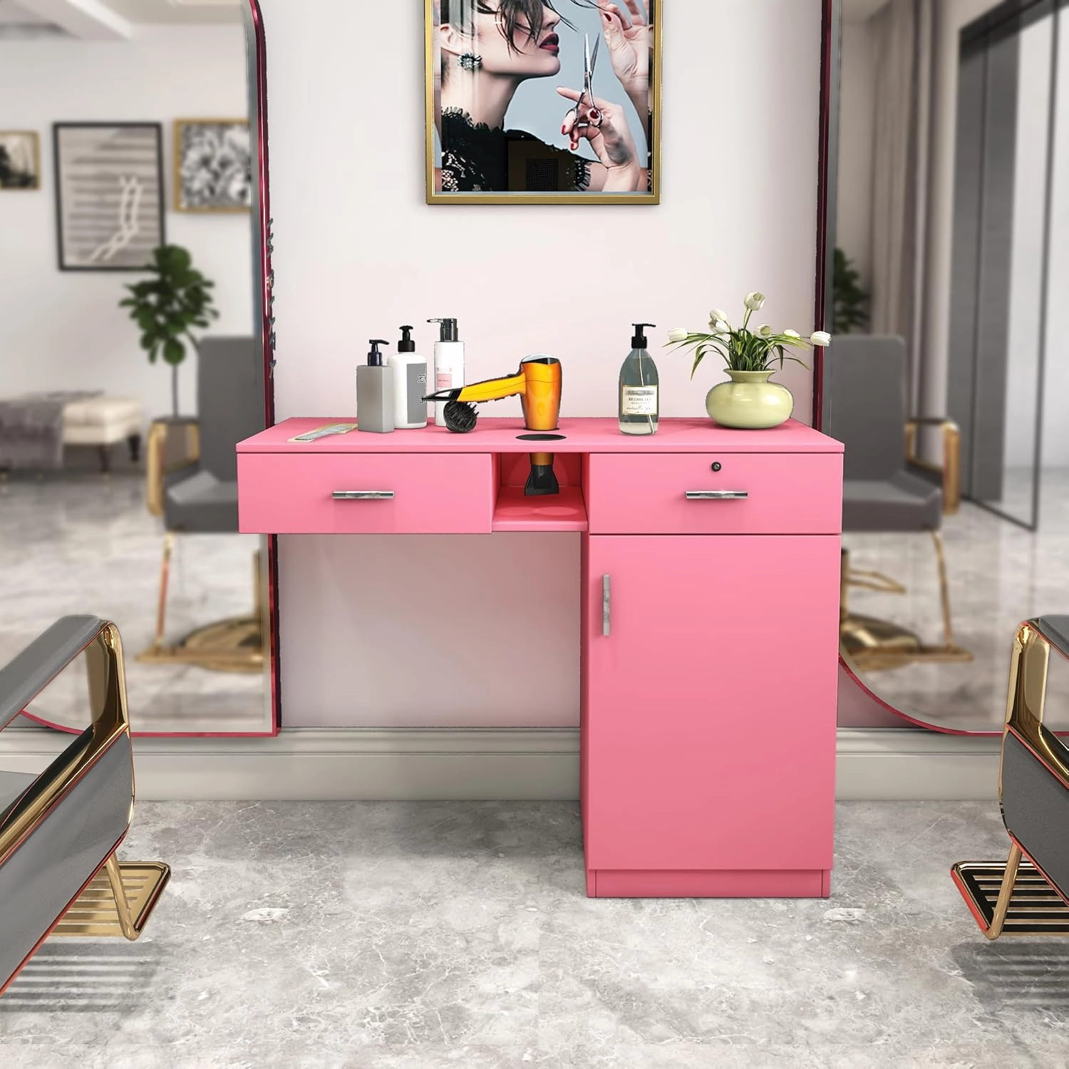 Wall Mounted Barber Shampoo Station Storage Cabinet Salon Beauty Spa Equipment for Barber Salon Shop (Barber Salon Styling Station - Pink) equipment cabinet,AV gear cabinet,component enclosure,