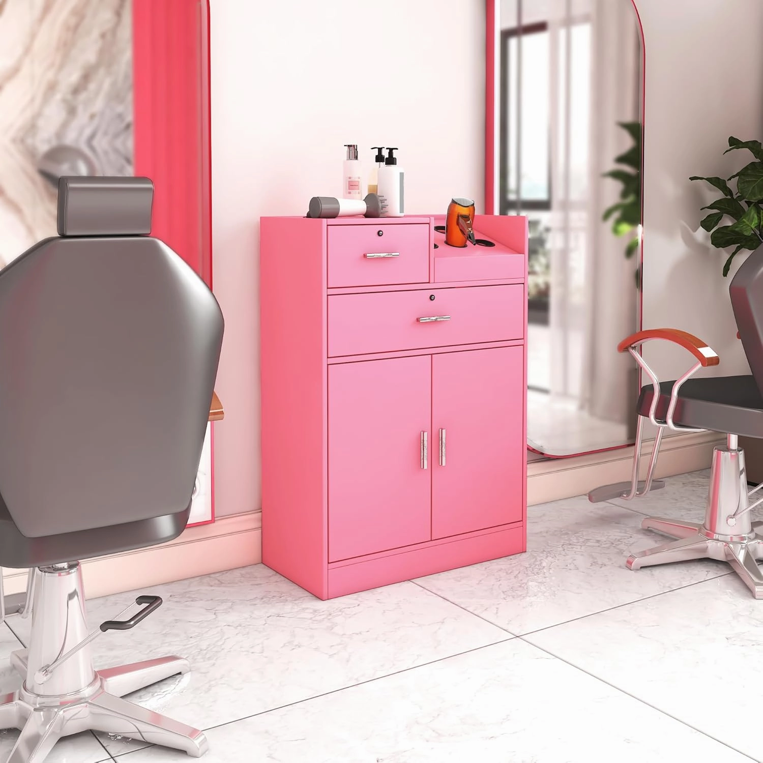 Wall Mounted Barber Shampoo Station Storage Cabinet Salon Beauty Spa Equipment for Barber Salon Shop (Salon Storage - Pink)