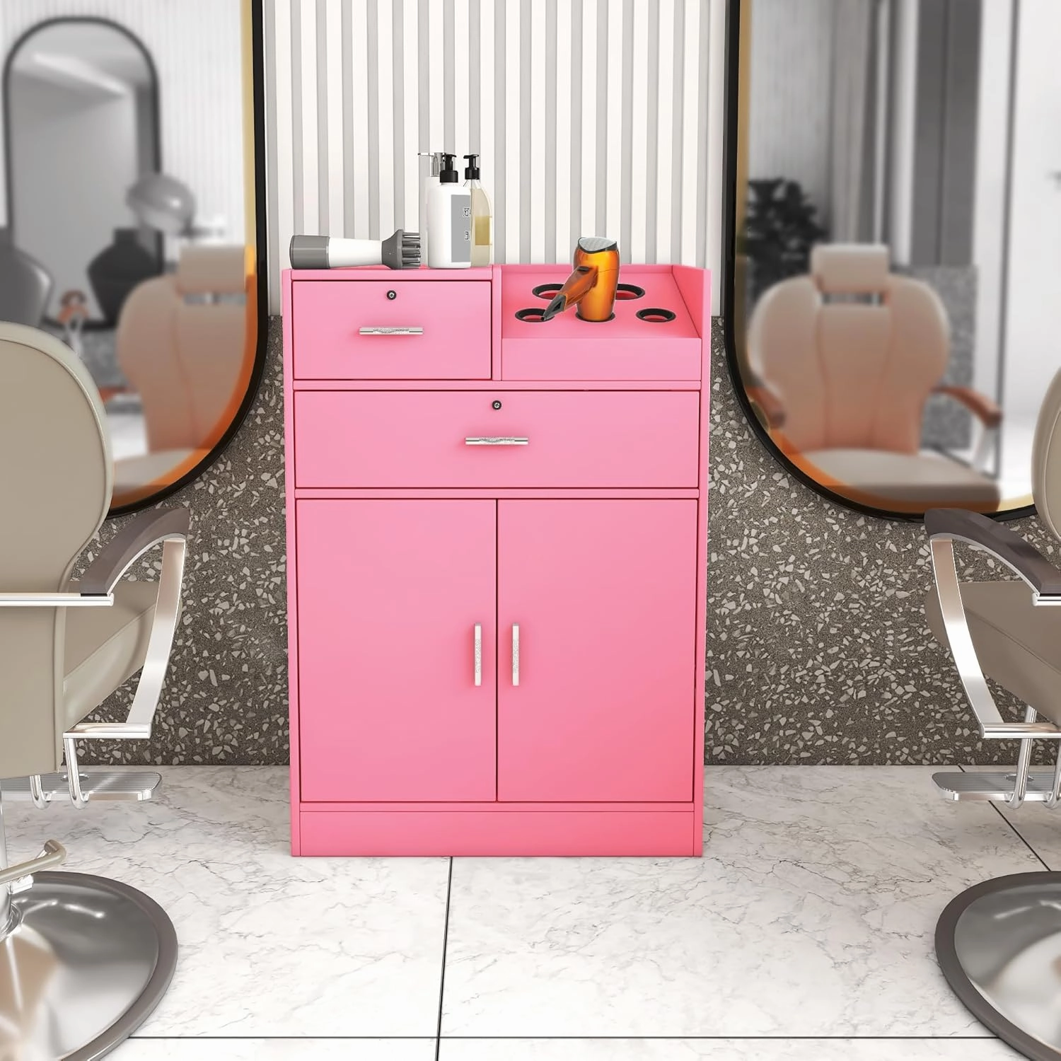 Wall Mounted Barber Shampoo Station Storage Cabinet Salon Beauty Spa Equipment for Barber Salon Shop (Salon Storage - Pink) equipment cabinet,AV gear cabinet,component enclosure,