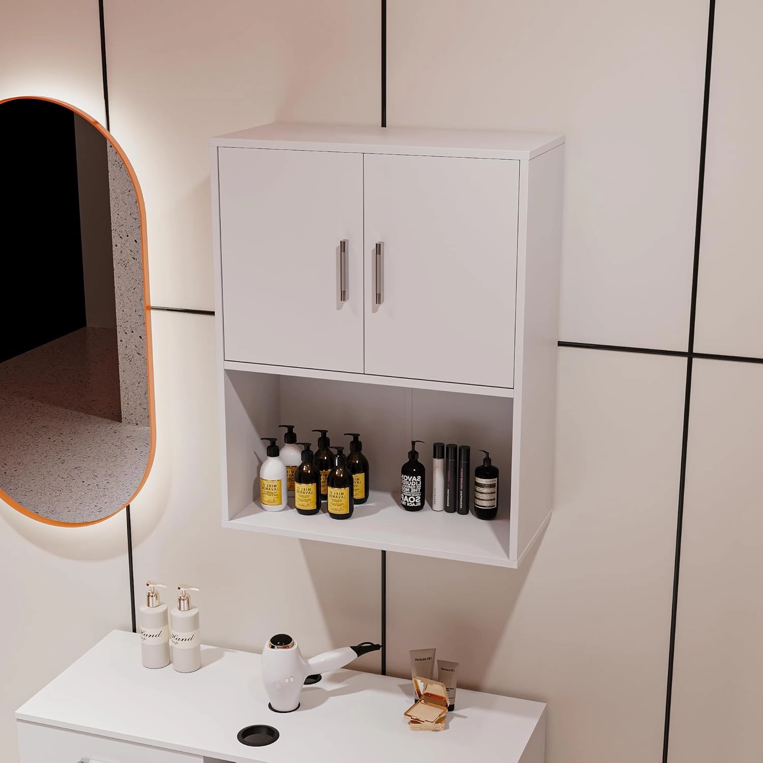 Wall Mounted Barber Shampoo Station Storage Cabinet Salon Beauty Spa Equipment for Barber Salon Shop (White)