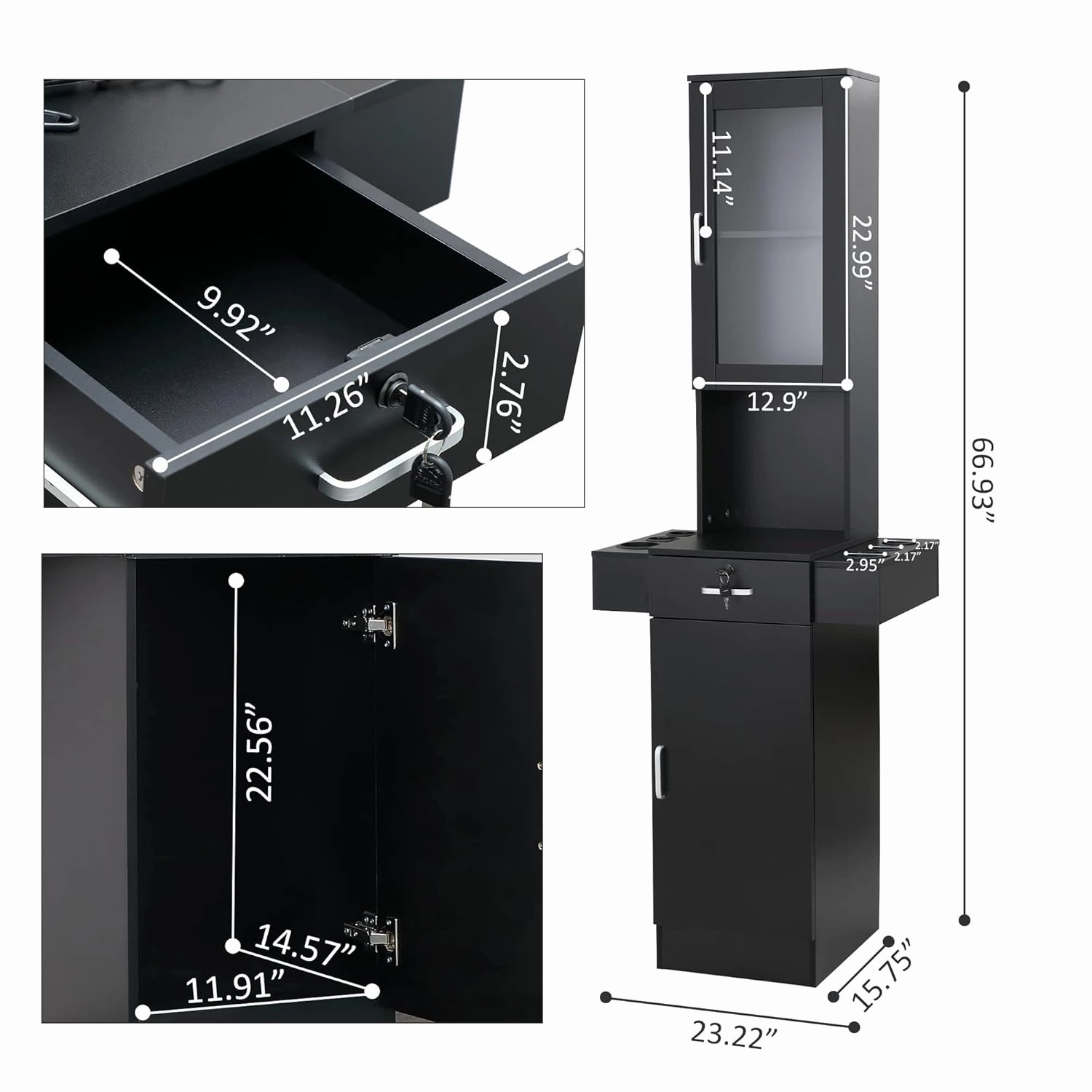 Wall Mounted Beauty Salon Cabinet Salon Barber Station, Beauty Hair Salon Spa Equipment Set 3-Tier Shelf, 6 Hair Dryer Holes, Storage Space Saving For Salon Spa, Barber Shop, Bathroom, Black