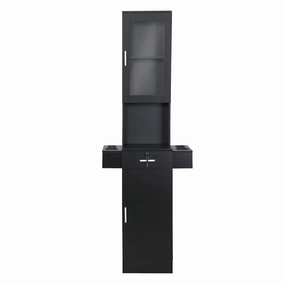 Wall Mounted Beauty Salon Cabinet Salon Barber Station, Beauty Hair Salon Spa Equipment Set 3-Tier Shelf, 6 Hair Dryer Holes, Storage Space Saving For Salon Spa, Barber Shop, Bathroom, Black equipment cabinet,AV gear cabinet,component enclosure,