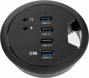 WDX Desk-Fit (Diameter 3.14" or 80MM) 4 Port USB 3.0 Hub with 3.5mm Audio Mic Phone Jack/BC 1.2 USB Charger, 5V/2A Power Adapter for iPhone/Smart Phones(usb3.0 4 Port)(AC Power Supply Included) smart audio hub,voice control speaker,Alexa compatible au