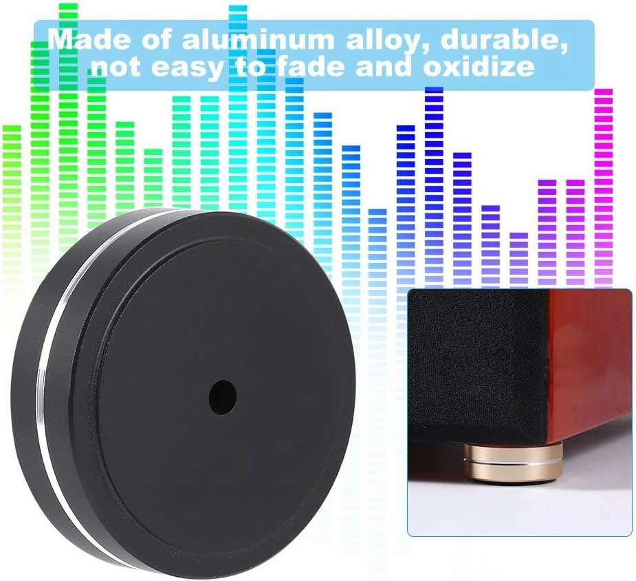 Wendry Speaker Feet Pad, Aluminum Alloy Speaker Isolation Feet Isolation Stands, Speaker Floor Protectors Mats, Audio Amplifier Feet Pad Speaker HiFi Isolation Damper Pad(Black)