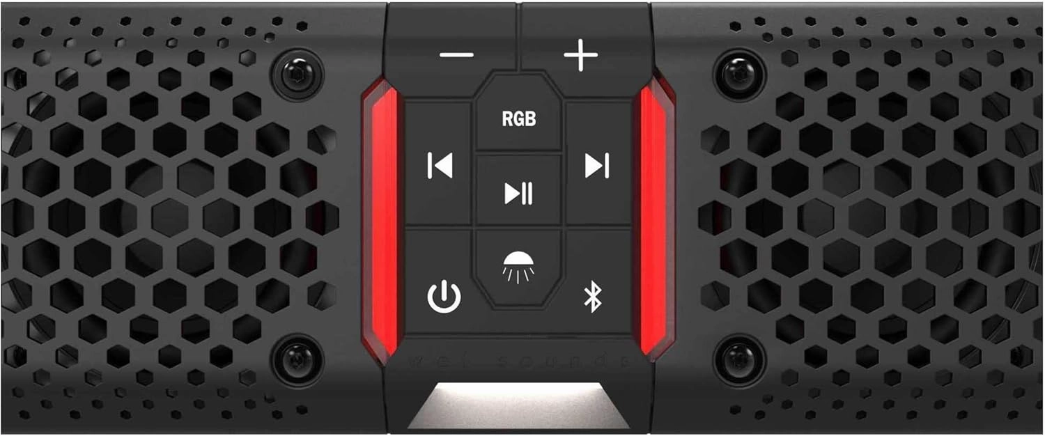 wet sounds Stealth XT 8-B - All-in-One IP67 Weatherproof 300-Watt Amplified Bluetooth 8-Speaker Soundbar with Remote - Black