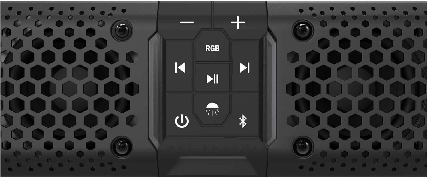 wet sounds Stealth XT 8-B - All-in-One IP67 Weatherproof 300-Watt Amplified Bluetooth 8-Speaker Soundbar with Remote - Black