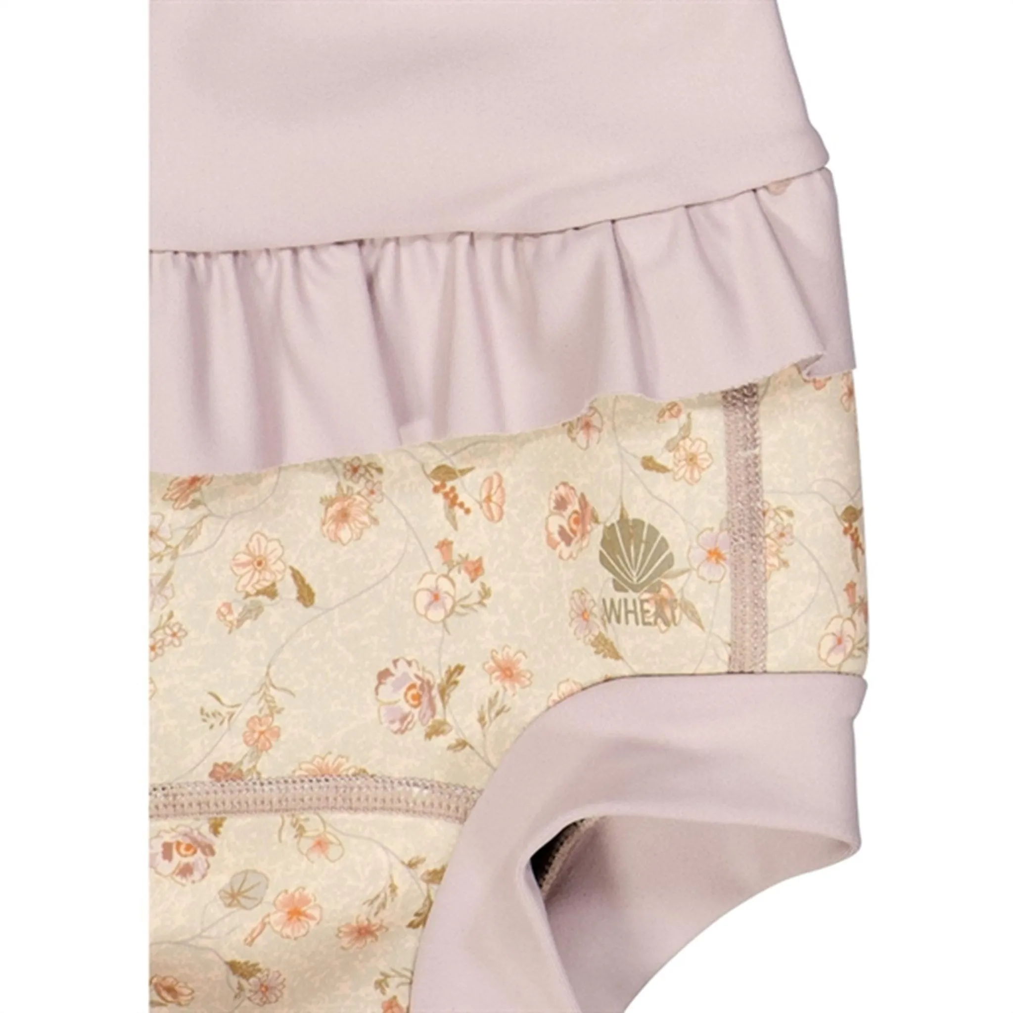 Wheat Purple Poppy Flowers Ruffle Neopren Swim Pants