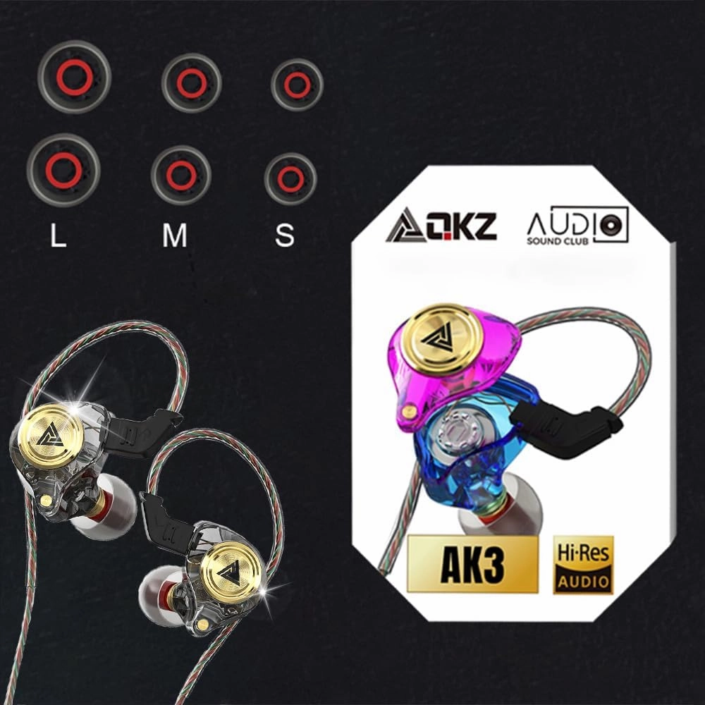 Wired Gaming Earbuds 2 Pack, Ak3file in Ear Monitors, Deep Bass Sound Wired Earbuds, HiFi in Ear Headphones with 1DD 10mm Dynamic Driver, IEM for Music Gaming Video Calling (Black Black)