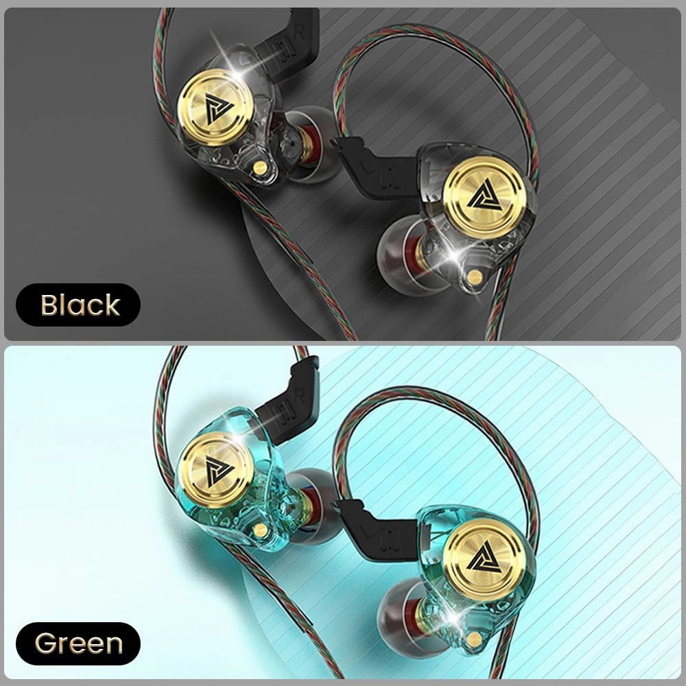 Wired Gaming Earbuds 2 Pack, Ak3file in Ear Monitors, Deep Bass Sound Wired Earbuds, HiFi in Ear Headphones with 1DD 10mm Dynamic Driver, IEM for Music Gaming Video Calling (Black Green)