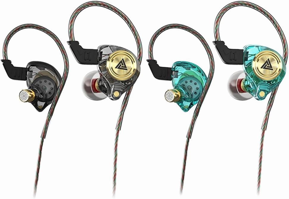 Wired Gaming Earbuds 2 Pack, Ak3file in Ear Monitors, Deep Bass Sound Wired Earbuds, HiFi in Ear Headphones with 1DD 10mm Dynamic Driver, IEM for Music Gaming Video Calling (Black Green) in-ear monitors,hi-fi IEMs,studio earphones,