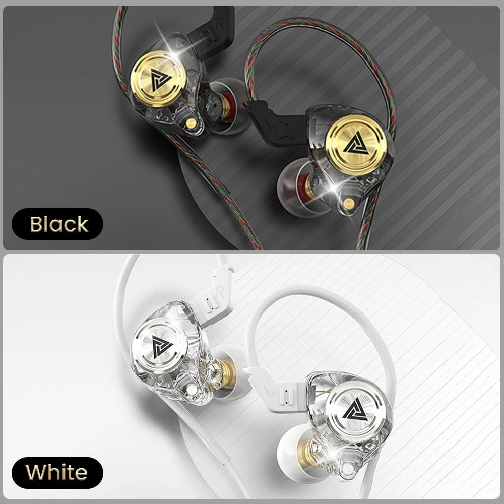 Wired Gaming Earbuds 2 Pack, Ak3file in Ear Monitors, Deep Bass Sound Wired Earbuds, HiFi in Ear Headphones with 1DD 10mm Dynamic Driver, IEM for Music Gaming Video Calling (Black White)