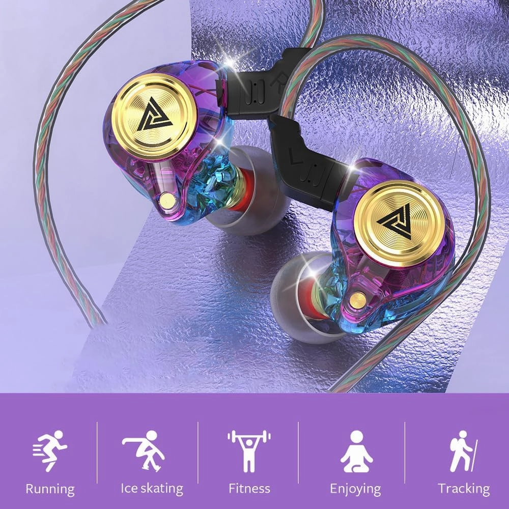 Wired Gaming Earbuds 2Pack, Ak3file in Ear Monitors, Deep Bass Sound Wired Earbuds, HiFi in Ear Headphones with 1DD 10mm Dynamic Driver, IEM for Music Gaming Video Calling (Black Purple)