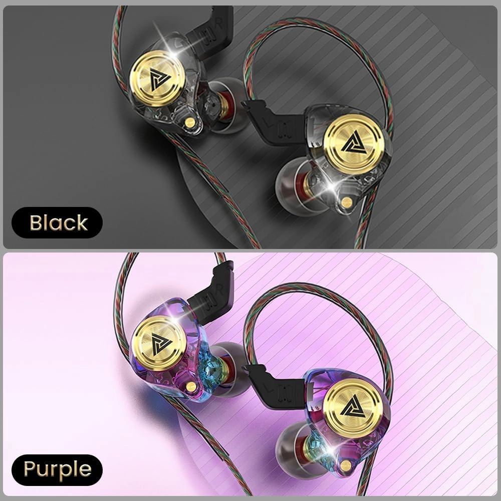 Wired Gaming Earbuds 2Pack, Ak3file in Ear Monitors, Deep Bass Sound Wired Earbuds, HiFi in Ear Headphones with 1DD 10mm Dynamic Driver, IEM for Music Gaming Video Calling (Black Purple)